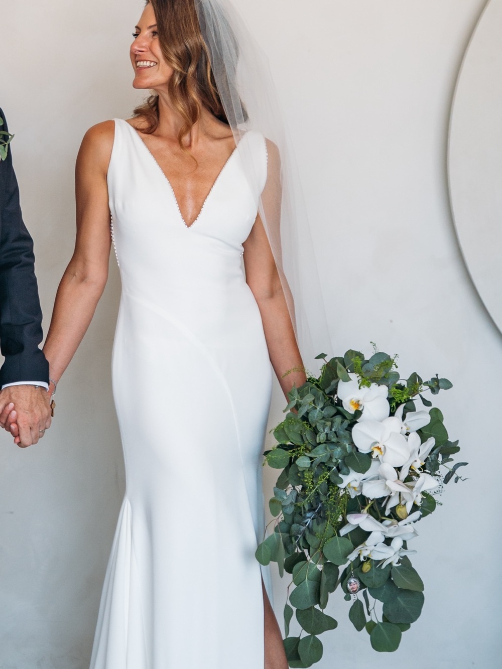 V-Neck White Bridal Gown with Sleek Silhouette